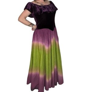 Beautiful Velvet And Ombré Off Shoulder Ruffle A-Line Maxi Dress